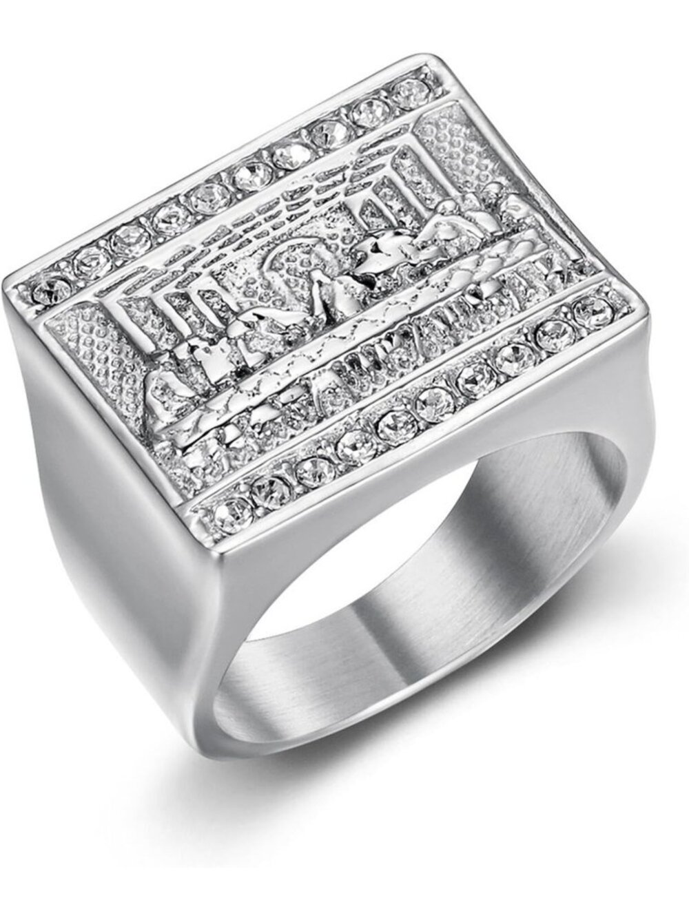 Iced Out Men's Wedding Ring - Thirteen Apostles Last Supper Religious Bling